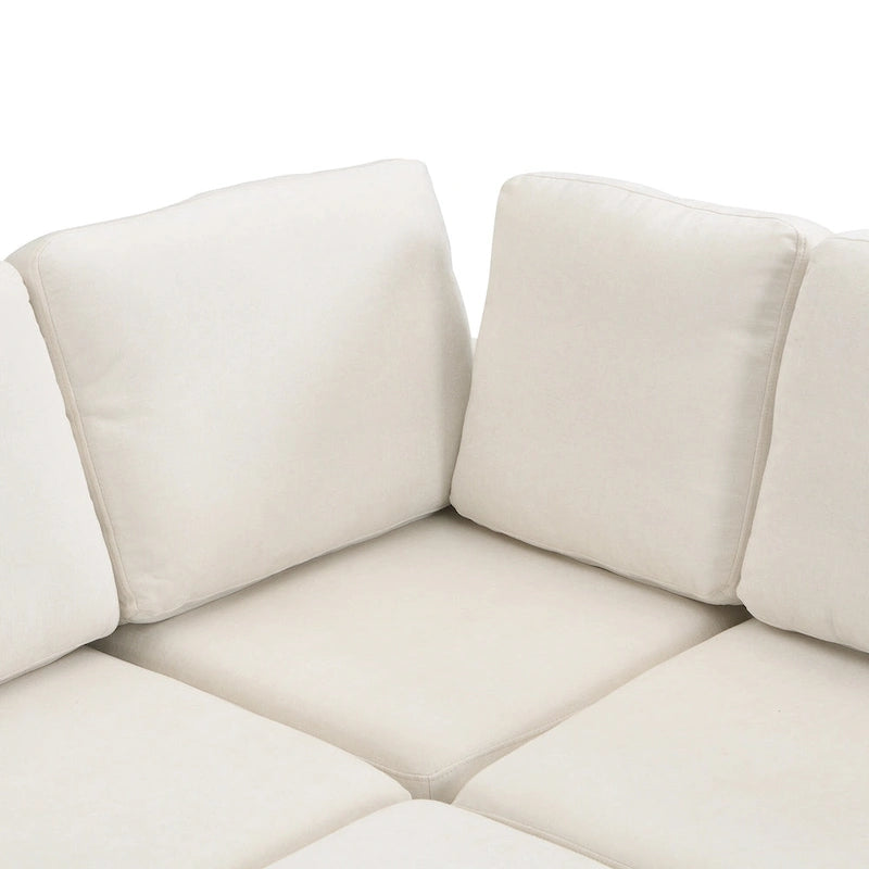 Canapé d'angle 103 places avec deux poufs mobiles et trois ports USB