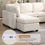 Canapé d'angle 103 places avec deux poufs mobiles et trois ports USB