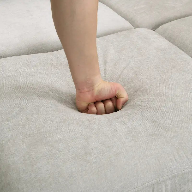 Canapé d'angle 103 places avec deux poufs mobiles et trois ports USB