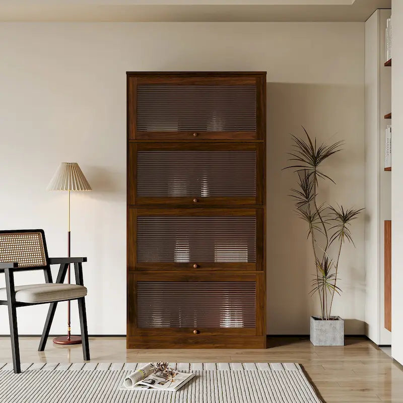 Libreria Contemporanea con Schienale Chiuso e Ante in Vetro Mobile Contenitore da Ufficio Mobile Basso a Tutta Altezza