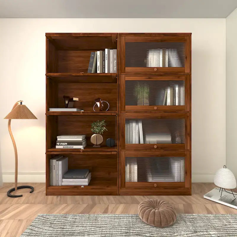 Libreria Contemporanea con Schienale Chiuso e Ante in Vetro Mobile Contenitore da Ufficio Mobile Basso a Tutta Altezza