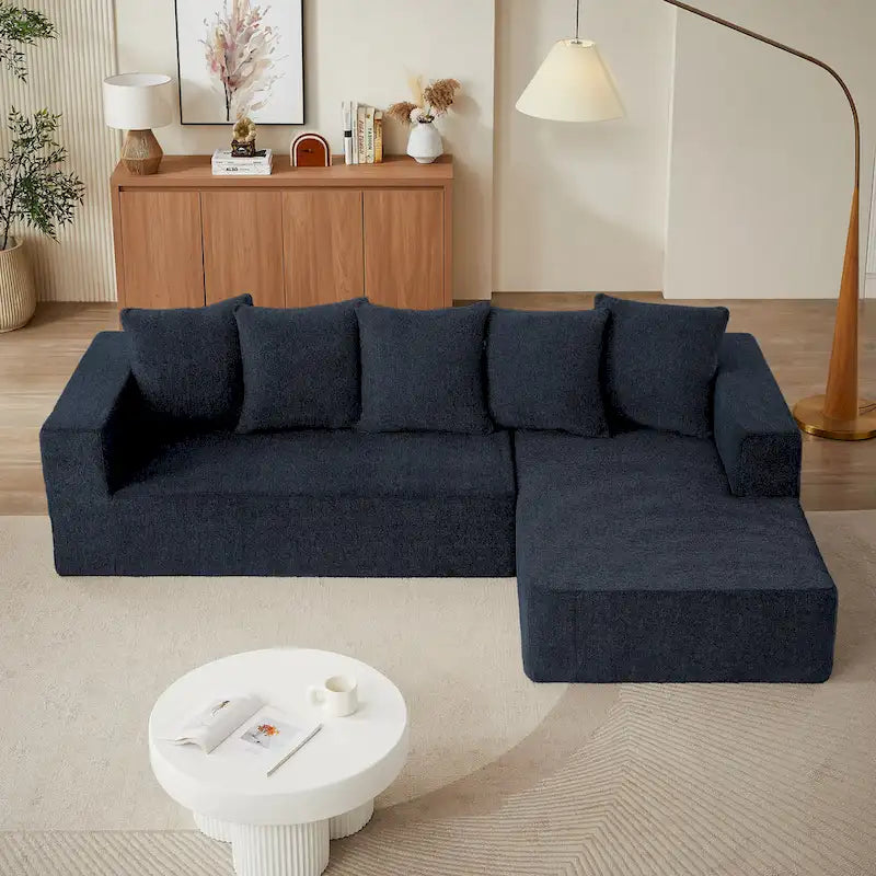 Divano sezionale modulare a L a destra in ciniglia Cloud Blu 105.2, 2 pezzi combinazione libera