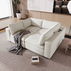 Divano sezionale modulare a 4 posti imbottito beige con ricarica wireless