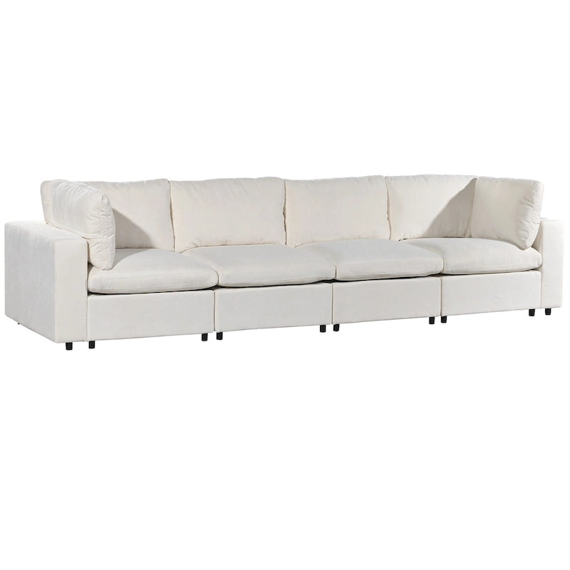 Divano sezionale modulare a 4 posti imbottito beige con ricarica wireless