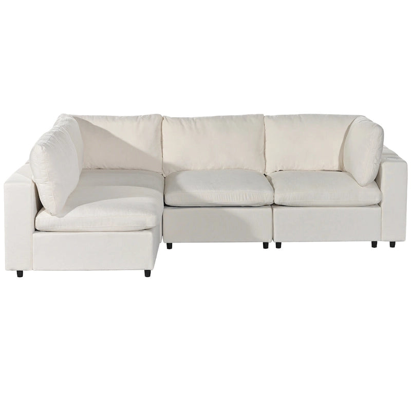Divano sezionale modulare a 4 posti imbottito beige con ricarica wireless