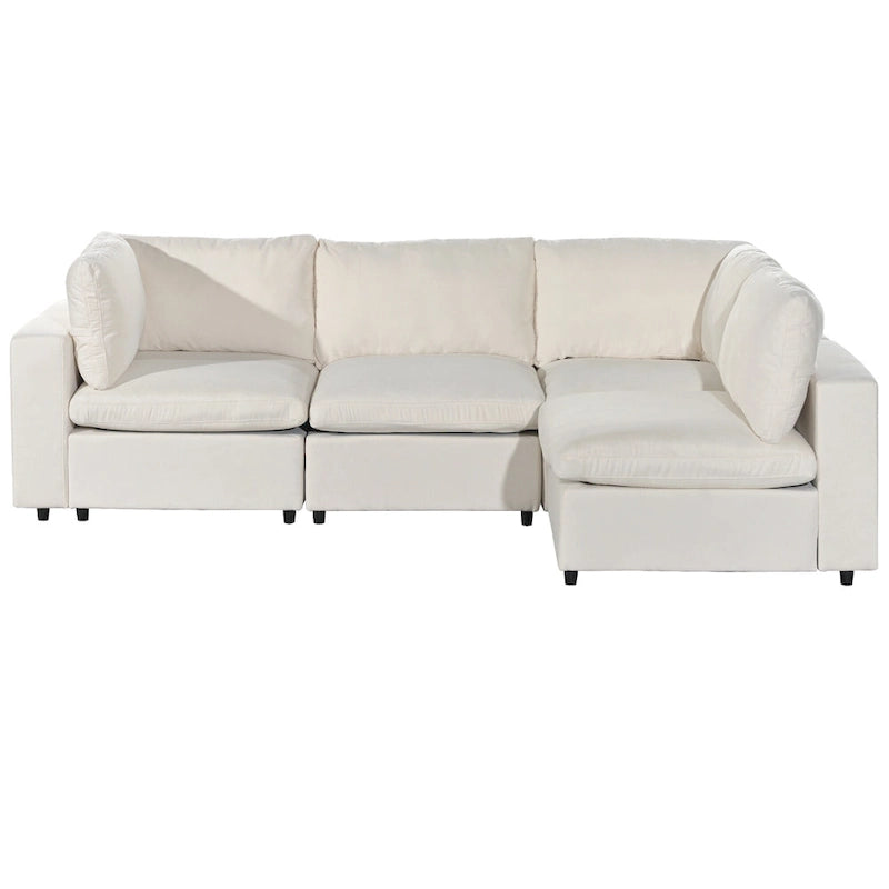 Divano sezionale modulare a 4 posti imbottito beige con ricarica wireless