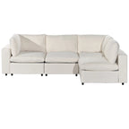 Divano sezionale modulare a 4 posti imbottito beige con ricarica wireless