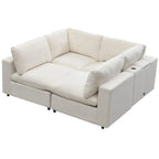 Divano sezionale modulare a 4 posti imbottito beige con ricarica wireless