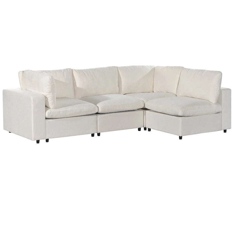 Divano sezionale modulare a 4 posti imbottito beige con ricarica wireless
