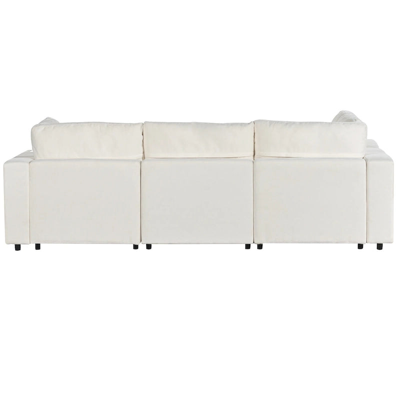 Divano sezionale modulare a 4 posti imbottito beige con ricarica wireless