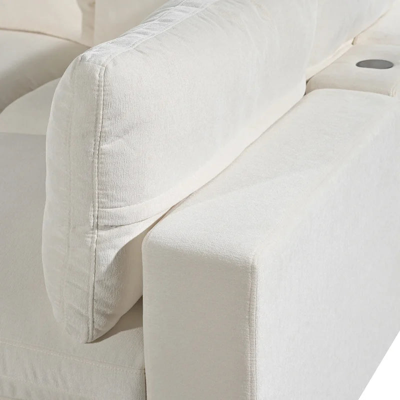 Divano sezionale modulare a 4 posti imbottito beige con ricarica wireless