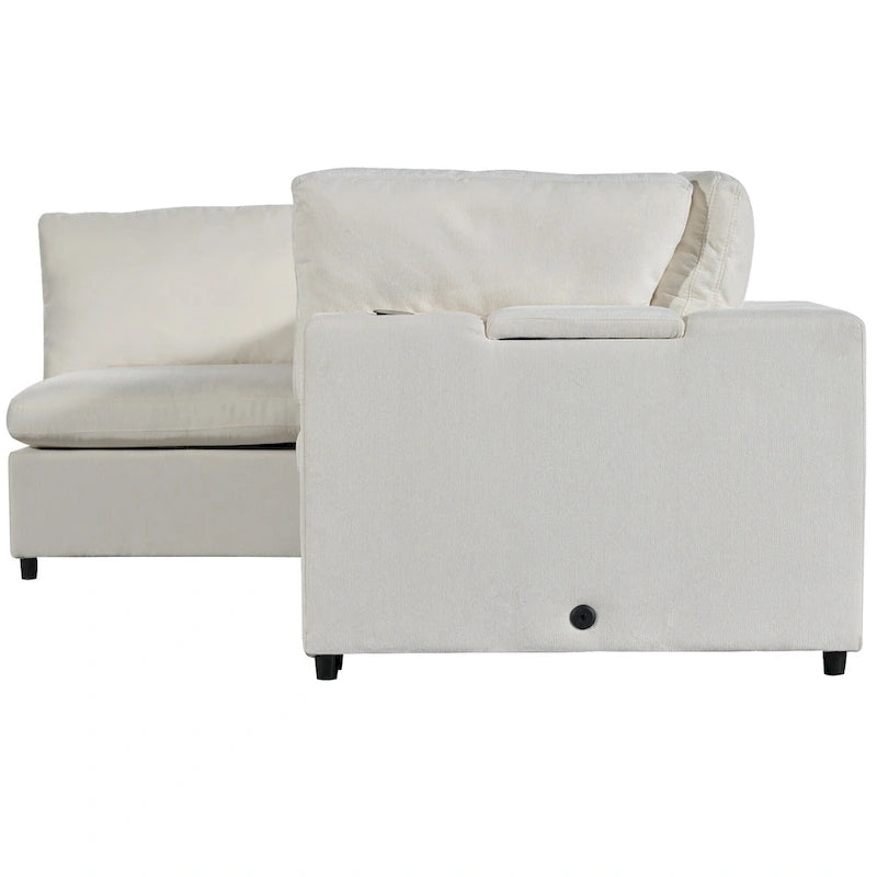 Divano sezionale modulare a 4 posti imbottito beige con ricarica wireless