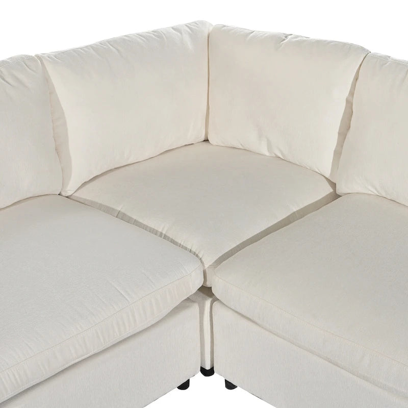 Divano sezionale modulare a 4 posti imbottito beige con ricarica wireless
