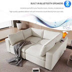 Divano sezionale modulare a 4 posti imbottito beige con ricarica wireless