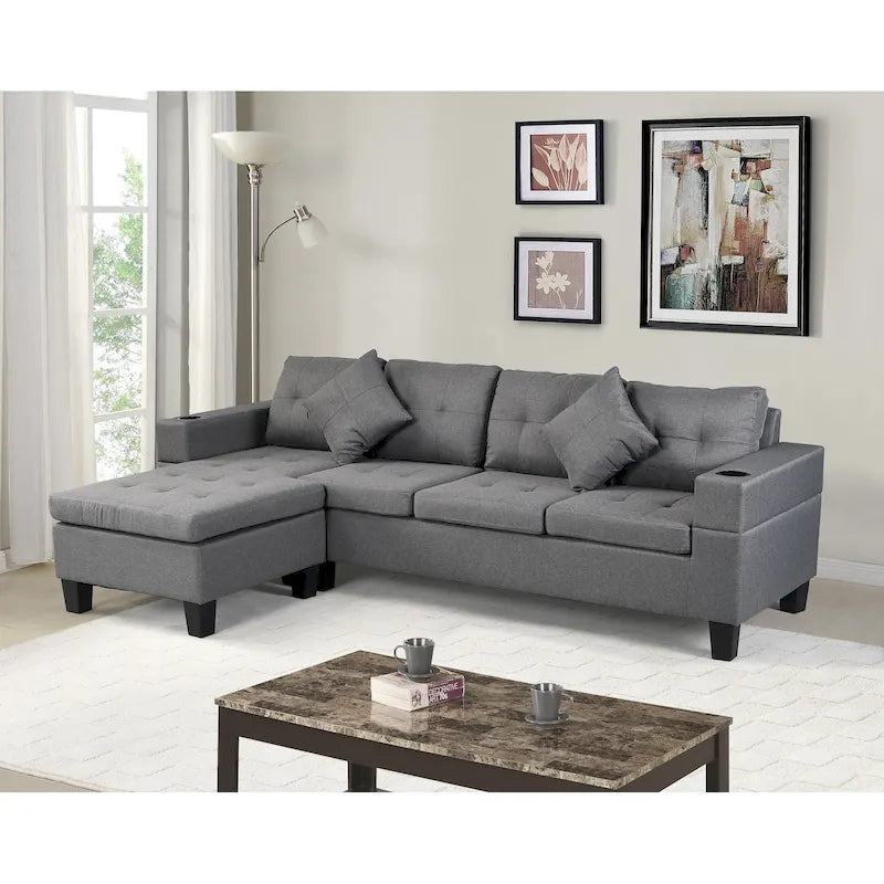 Moderno divano componibile a L a 4 posti con chaise longue