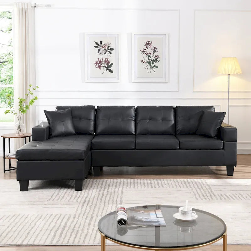 Moderno divano componibile a L a 4 posti con chaise longue