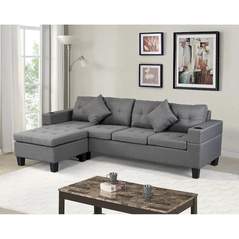 Moderno divano componibile a L a 4 posti con chaise longue