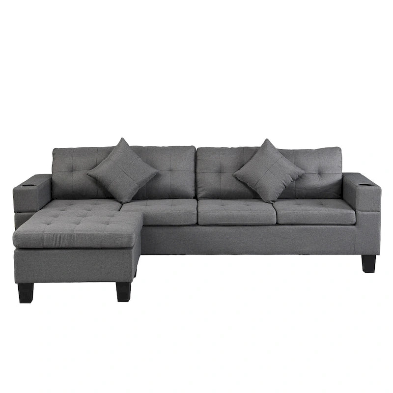 Moderno divano componibile a L a 4 posti con chaise longue