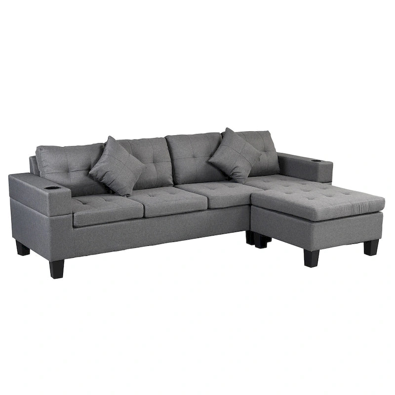 Moderno divano componibile a L a 4 posti con chaise longue