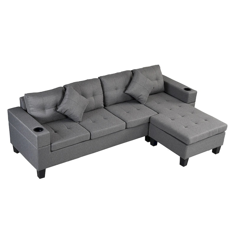 Moderno divano componibile a L a 4 posti con chaise longue