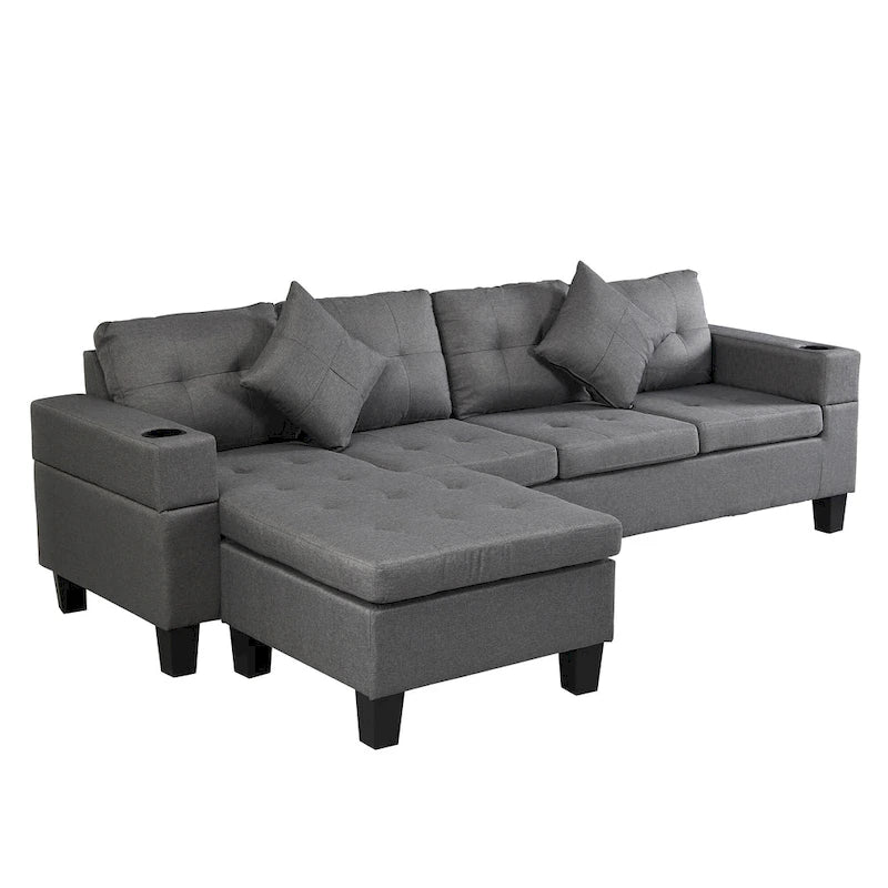 Moderno divano componibile a L a 4 posti con chaise longue