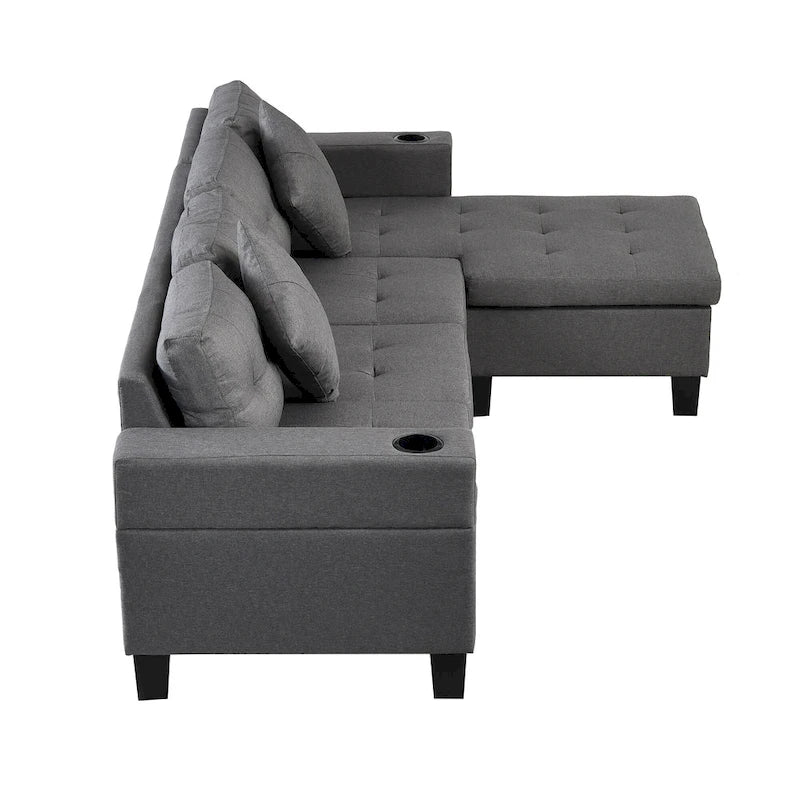 Moderno divano componibile a L a 4 posti con chaise longue