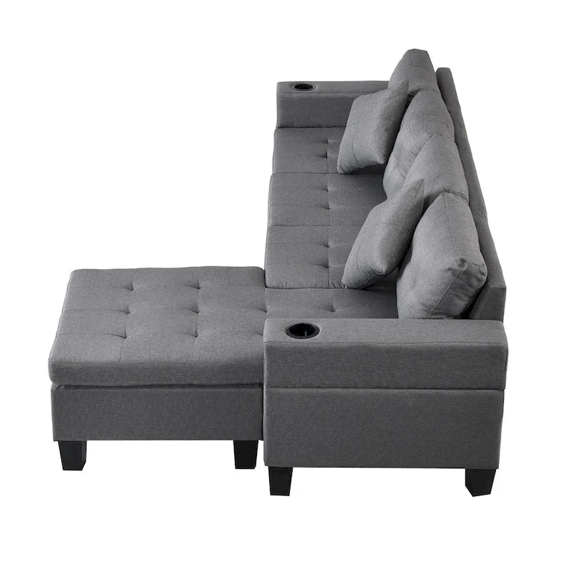 Moderno divano componibile a L a 4 posti con chaise longue