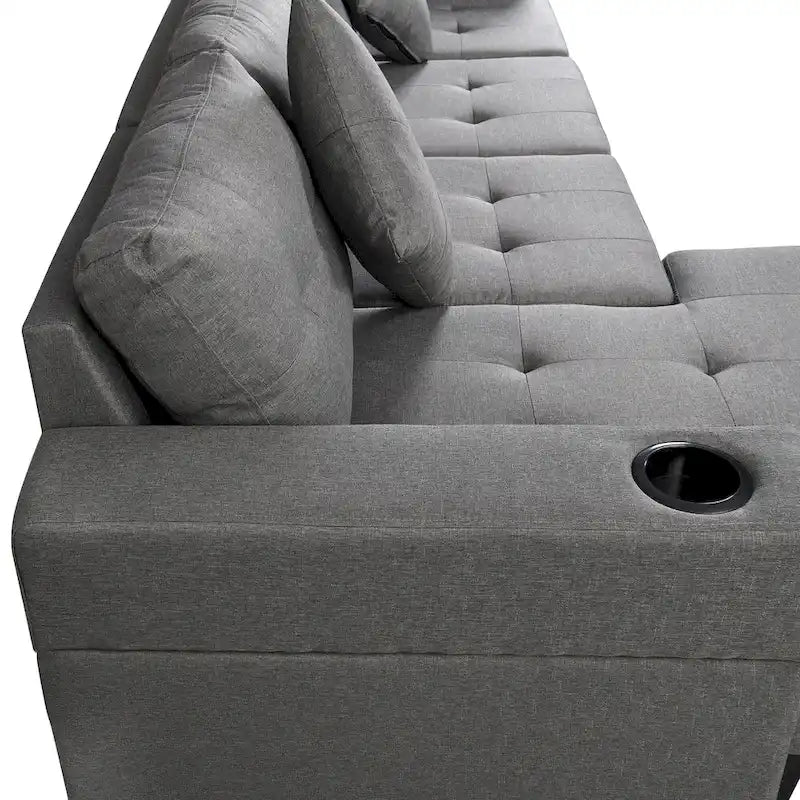 Moderno divano componibile a L a 4 posti con chaise longue