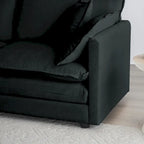 Divano componibile modulare nero a 4 pezzi in ciniglia con poltroncina a 2 posti e pouf contenitore