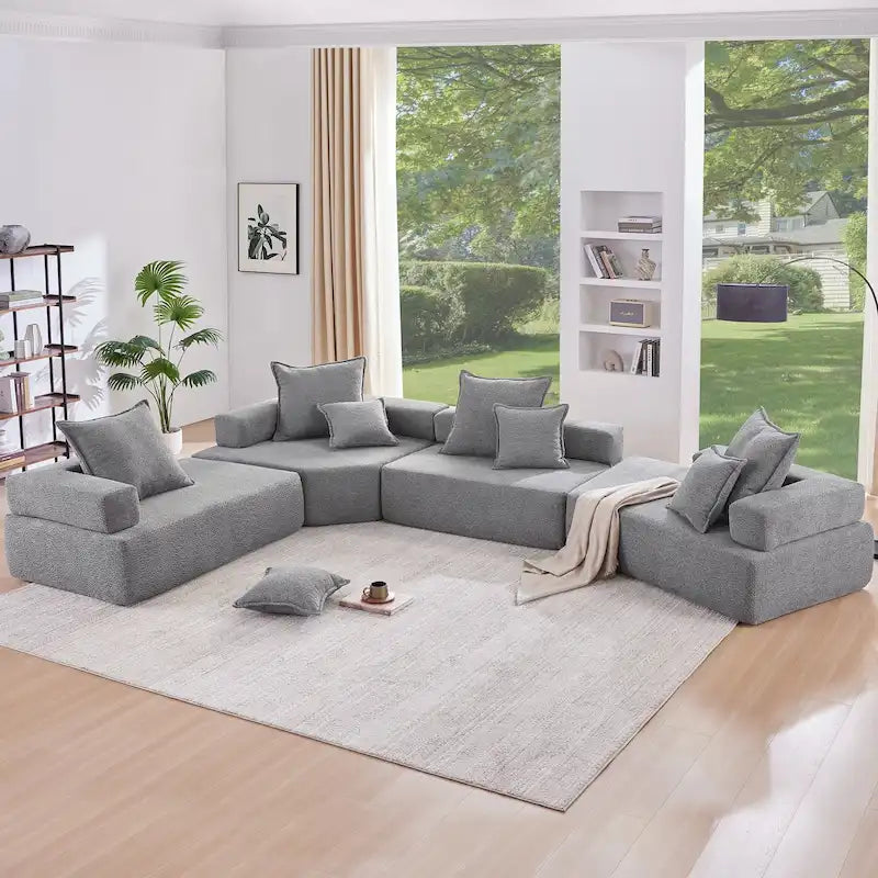 Divano componibile modulare rivestito in bouclé personalizzabile fai da te