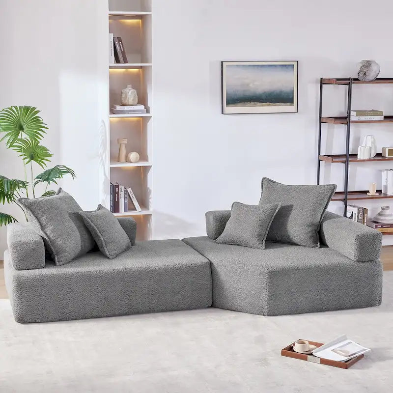 Divano componibile modulare rivestito in bouclé personalizzabile fai da te