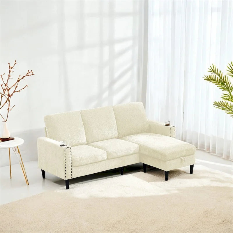 Modern Design Chenille 3 Seat L-Shape Sectional Sofa