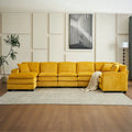 Yellow 118.1 Luxurious U-Shaped 6-Seat Sectional Sofa with Ottoman and 3 Throw Pillows in Durable Corduroy