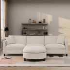 Divano a 4 Posti Spazioso Beige 107.87 con Pouf Movibile