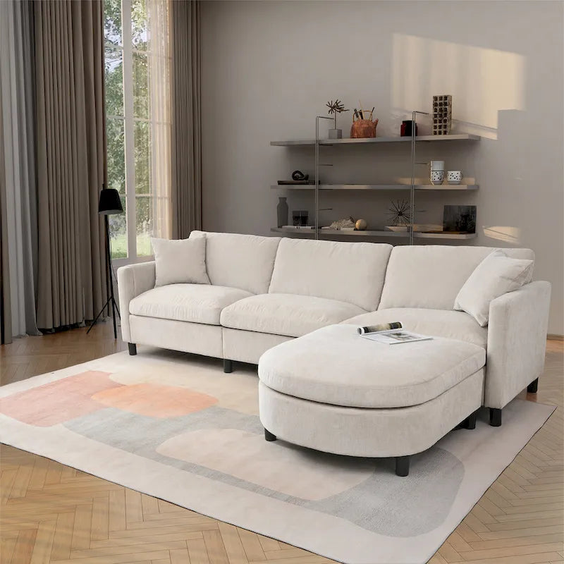 Divano a 4 Posti Spazioso Beige 107.87 con Pouf Movibile