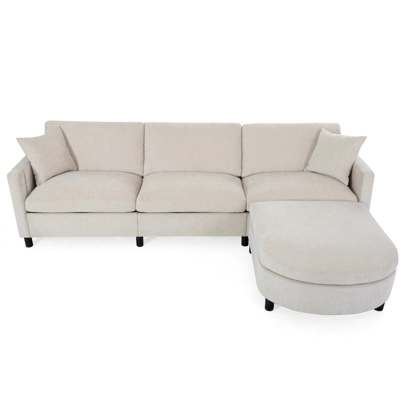 Divano a 4 Posti Spazioso Beige 107.87 con Pouf Movibile