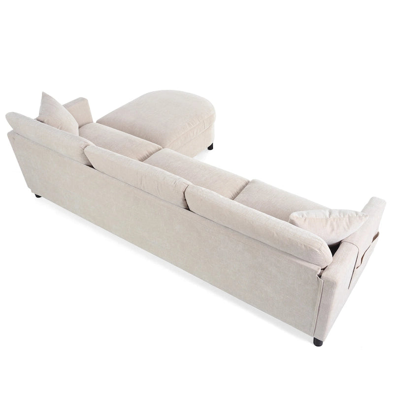 Divano a 4 Posti Spazioso Beige 107.87 con Pouf Movibile