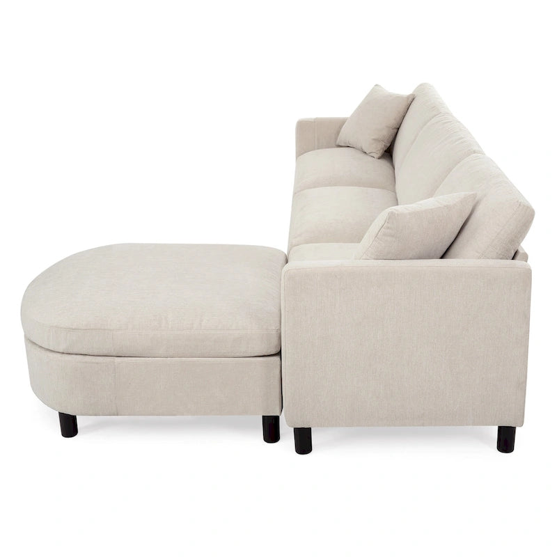Divano a 4 Posti Spazioso Beige 107.87 con Pouf Movibile