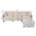 Divano a 4 Posti Spazioso Beige 107.87 con Pouf Movibile