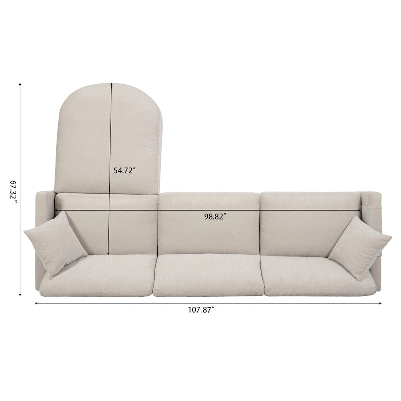 Divano a 4 Posti Spazioso Beige 107.87 con Pouf Movibile