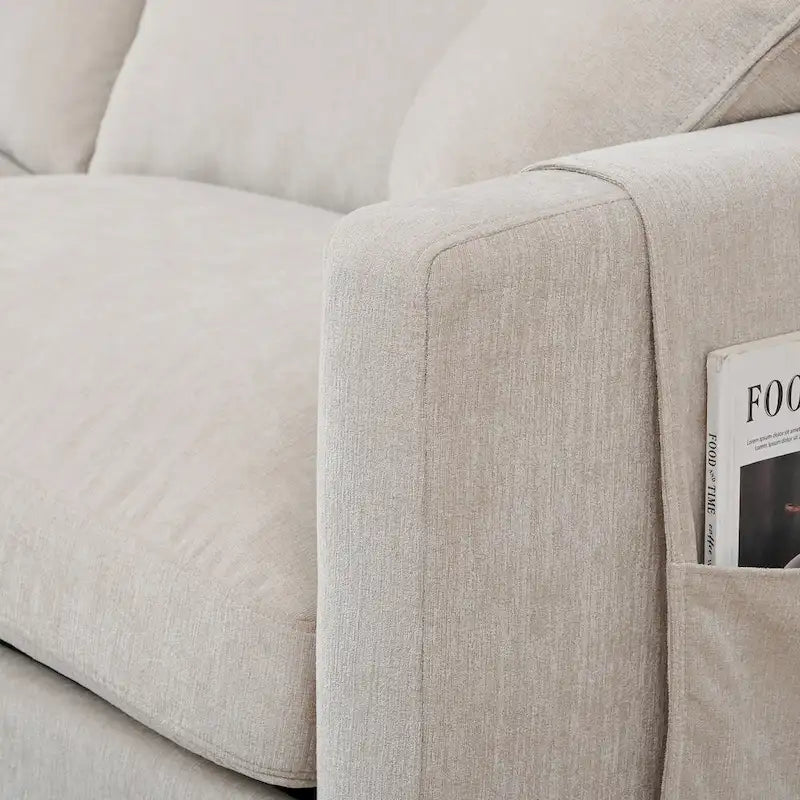 Divano a 4 Posti Spazioso Beige 107.87 con Pouf Movibile