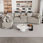 Canapé d'angle en forme de L 126" Canapé convertible avec chargeurs et porte-gobelets pour salon, Beige