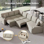 Canapé d'angle en forme de L 126" Canapé convertible avec chargeurs et porte-gobelets pour salon, Beige