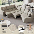 Canapé d'angle en forme de L 126" Canapé convertible avec chargeurs et porte-gobelets pour salon, Beige