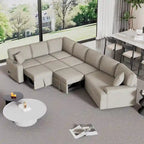 Canapé d'angle en forme de L 126" Canapé convertible avec chargeurs et porte-gobelets pour salon, Beige