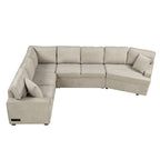 Canapé d'angle en forme de L 126" Canapé convertible avec chargeurs et porte-gobelets pour salon, Beige