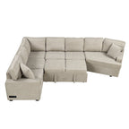 Canapé d'angle en forme de L 126" Canapé convertible avec chargeurs et porte-gobelets pour salon, Beige