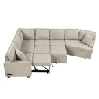 Canapé d'angle en forme de L 126" Canapé convertible avec chargeurs et porte-gobelets pour salon, Beige