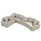 Canapé d'angle en forme de L 126" Canapé convertible avec chargeurs et porte-gobelets pour salon, Beige