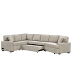 Canapé d'angle en forme de L 126" Canapé convertible avec chargeurs et porte-gobelets pour salon, Beige